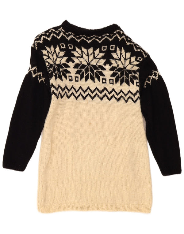 Sweter damski w stylu vintage z dekoltem w łódkę UK 10 Small Beige Fair Isle