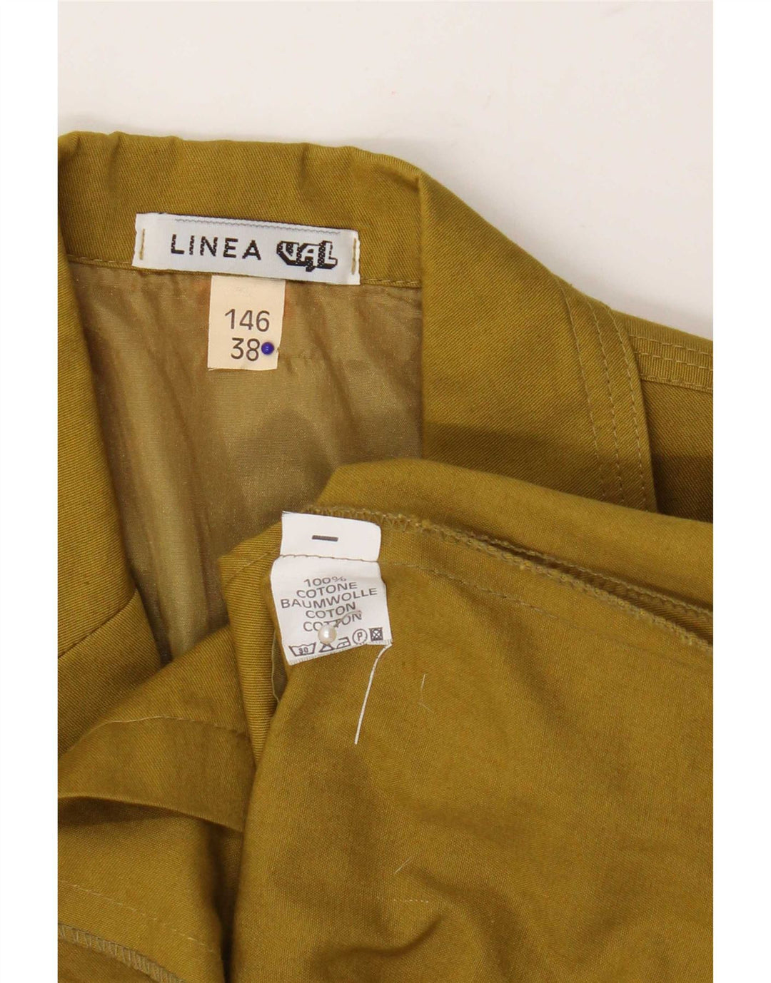 Vintage damska marynarka z 3/4 rękawami i 2 guzikami, EU 38, średnia bawełna khaki