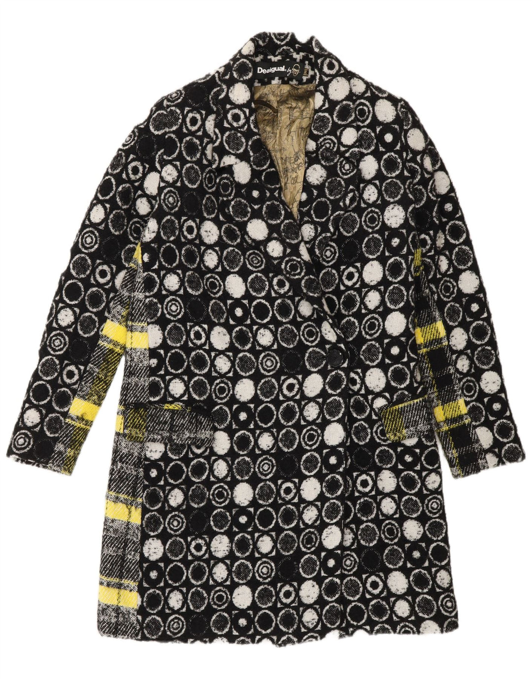 Desigual damski płaszcz EU 36 Small Black z geometryczną wiskozą