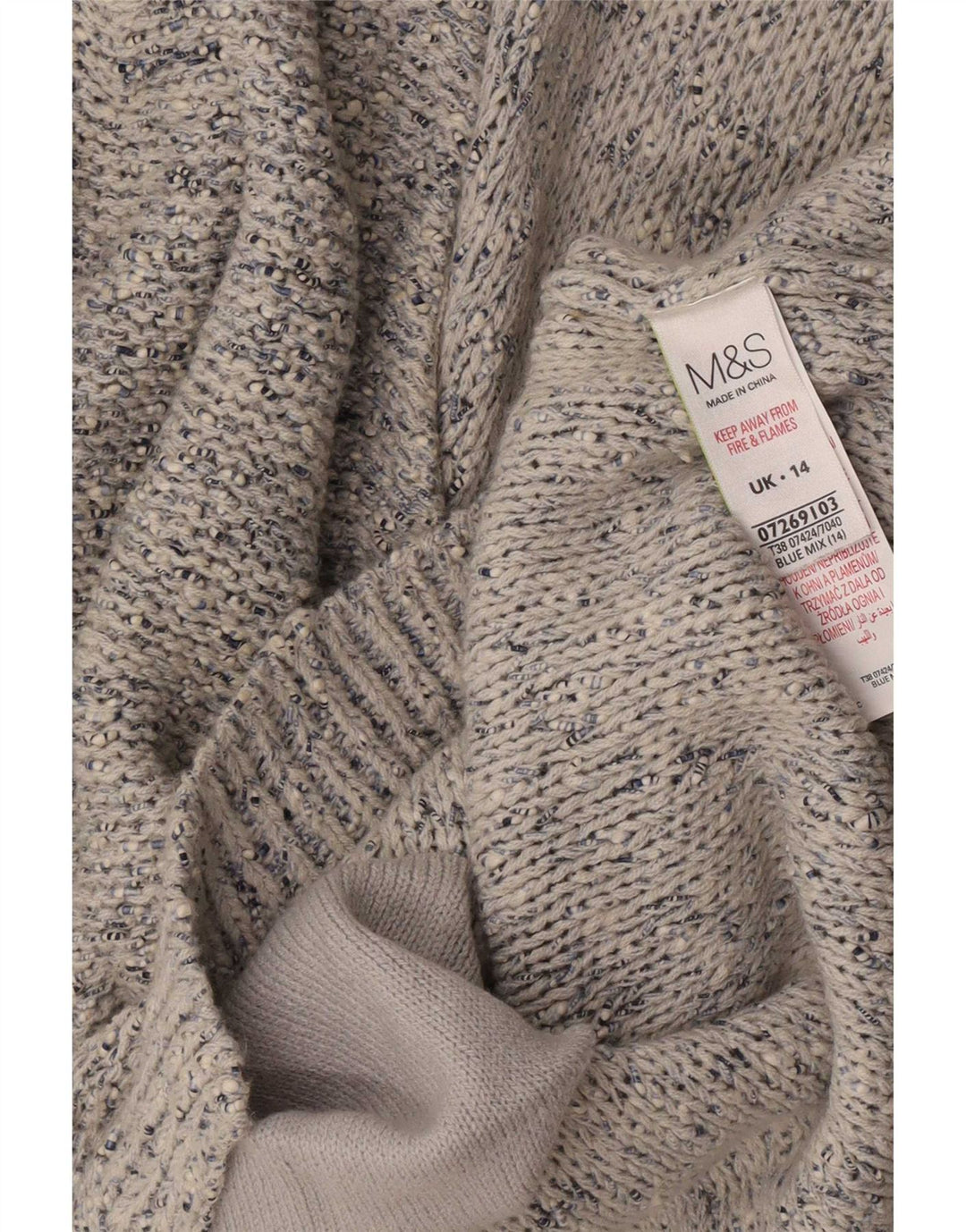 Marks & Spencer Damski sweter rozpinany UK 14 Średnioniebieski, bawełniany nakrapiany