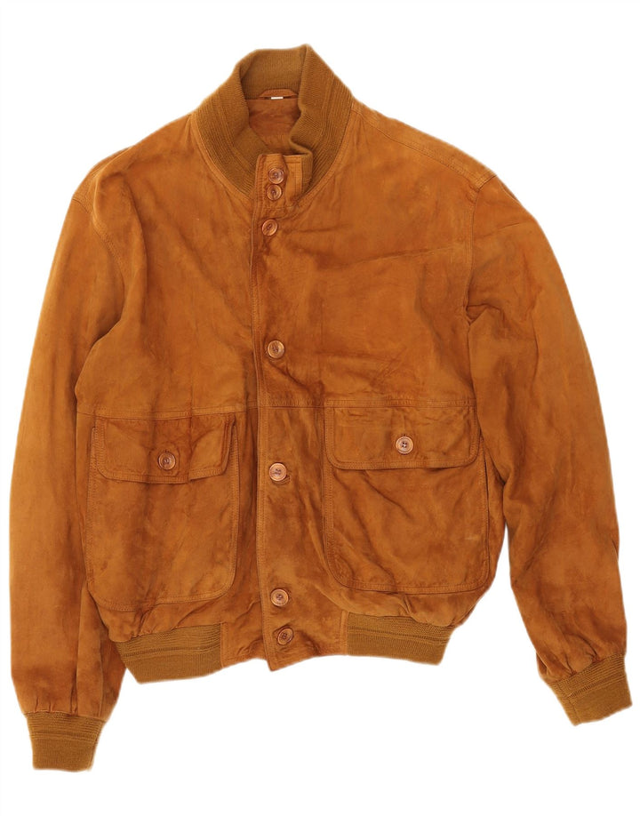 VINTAGE Męska zamszowa kurtka bomber o luźnym kroju EU 46 Mała beżowa skóra