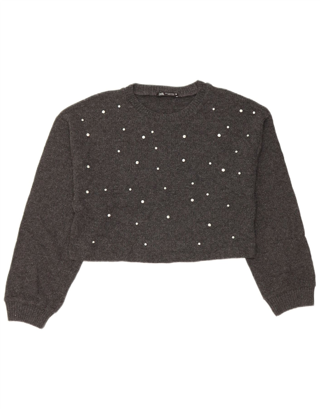 Damski sweter Zara z dekoltem w łódkę, UK 10, mały, szary poliester