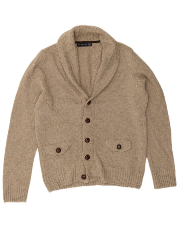 Zara Męski sweter kardigan Średniej szarej wełny