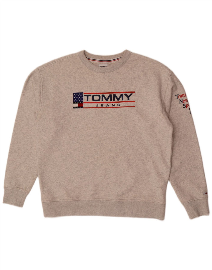 Męska bluza z grafiką Tommy Hilfiger, średnia, szara, nakrapiana bawełna
