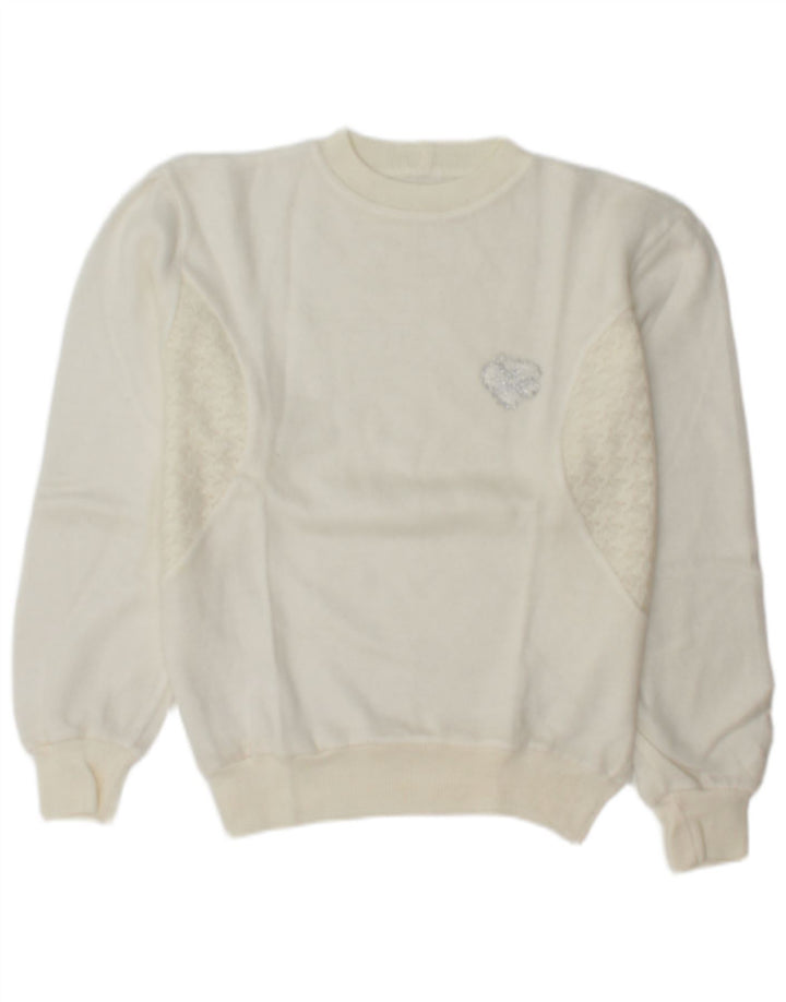 Vintage damski sweter z okrągłym dekoltem UK 14 Medium Biały