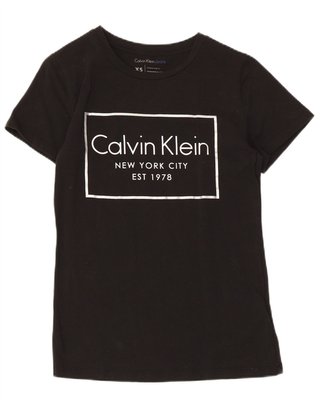 CALVIN KLEIN JEANS Damski T-shirt z grafiką Top UK 6 XS, czarny, bawełniany