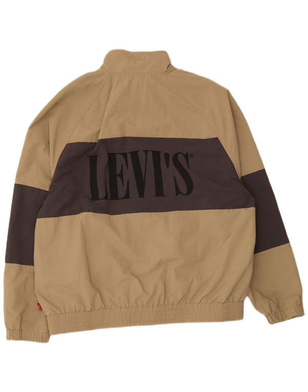Męska kurtka bomber z grafiką Levi's UK 40, duża, beżowa, z blokami kolorów, poliamid