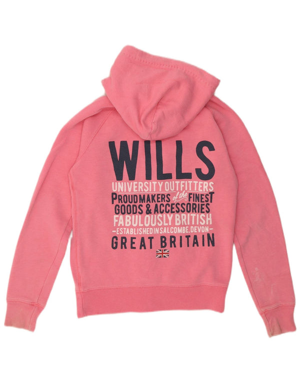 Jack Wills Womens Graphic Zip Hoodie Sweater UK 10 Small Pink Cotton