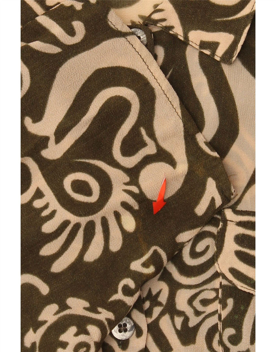 Vintage damska bluzka oversize w abstrakcyjnym wzorze UK 14 Medium Khaki