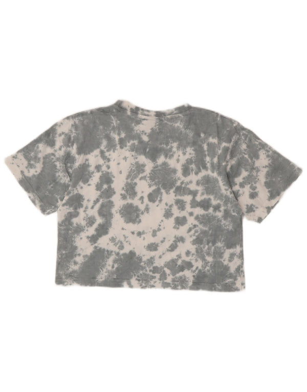 Ellesse Womens Loose Fit Crop Graphic T-Shirt Top UK 6 XS Grey Tie Dye
