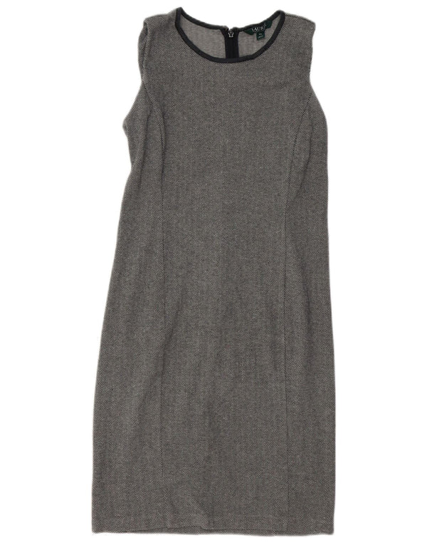 RALPH LAUREN Womens Sleeveless Sheath Dress UK 10 Small Grey Herringbone