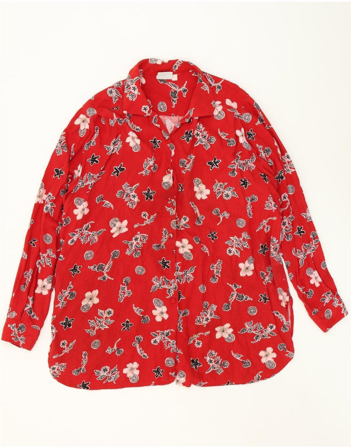 VINTAGE Womens Shirt Blouse UK 14 Medium Red Floral Vintage Vintage and Second-Hand Vintage from Messina Hembry 