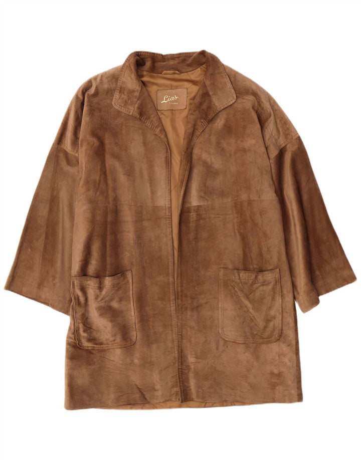VINTAGE Womens Open Suede Jacket UK 18 XL Brown