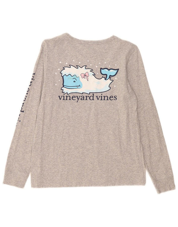 Damski top graficzny Vineyard Vines z długim rękawem, UK 10, mały, szary nakrapiany