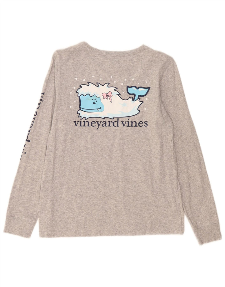 Damski top graficzny Vineyard Vines z długim rękawem, UK 10, mały, szary nakrapiany