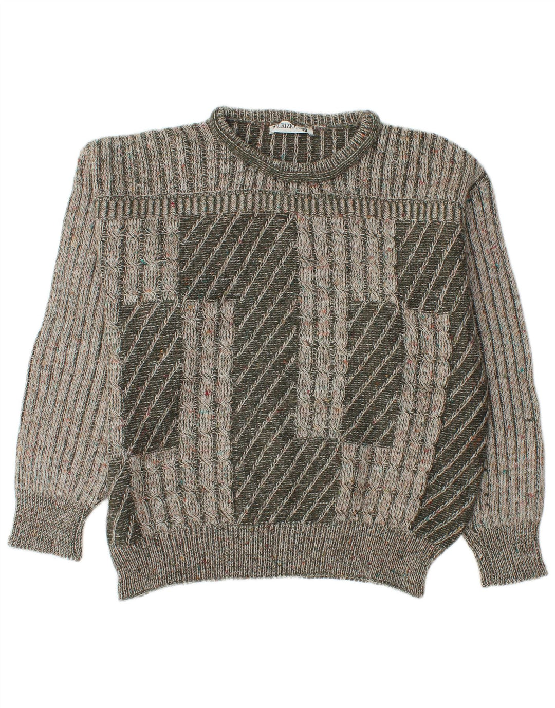 Vintage męski sweter z okrągłym dekoltem IT 48 średni zielony akryl