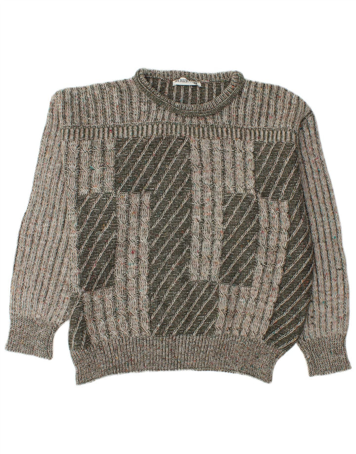 Vintage męski sweter z okrągłym dekoltem IT 48 średni zielony akryl