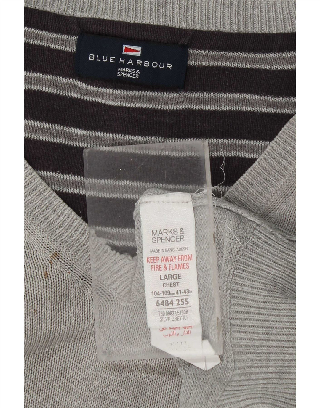 Marks & Spencer Męski sweter w kolorze niebieskim z dekoltem w kształcie litery V, duży, szary, bawełniany