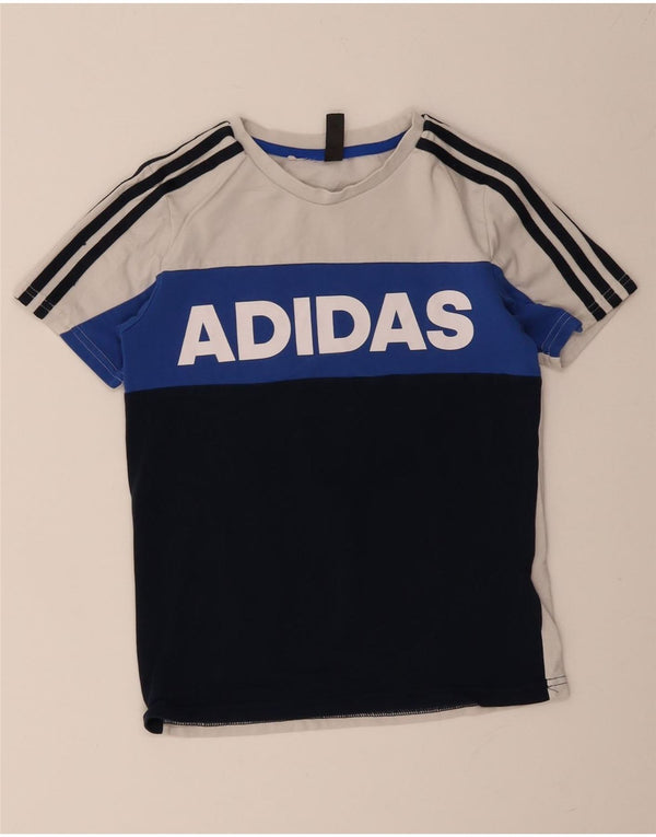 Chłopięca koszulka z grafiką Adidas Top 9-10 lat Biała bawełna z blokami kolorów