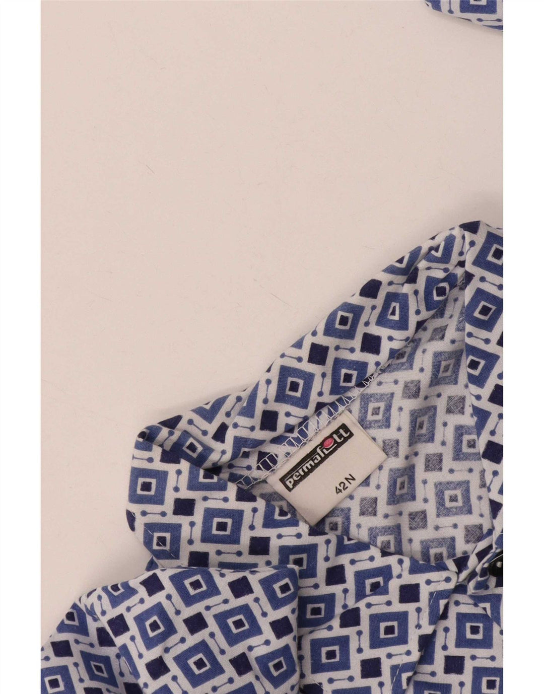 Koszula męska w stylu vintage, rozmiar 42, duża niebieska geometryczna