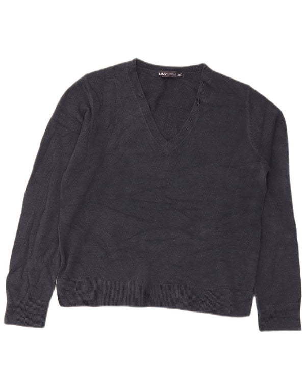 Damski sweter Marks & Spencer z dekoltem w kształcie litery V, UK 12, średni granatowy