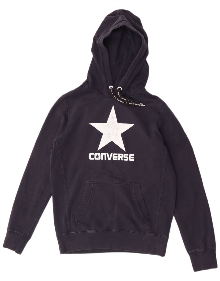 Męski sweter z kapturem Converse z grafiką, średni granatowy, bawełniany