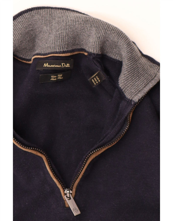 MASSIMO DUTTI Męski sweter zapinany na zamek, średni granatowy, bawełniany