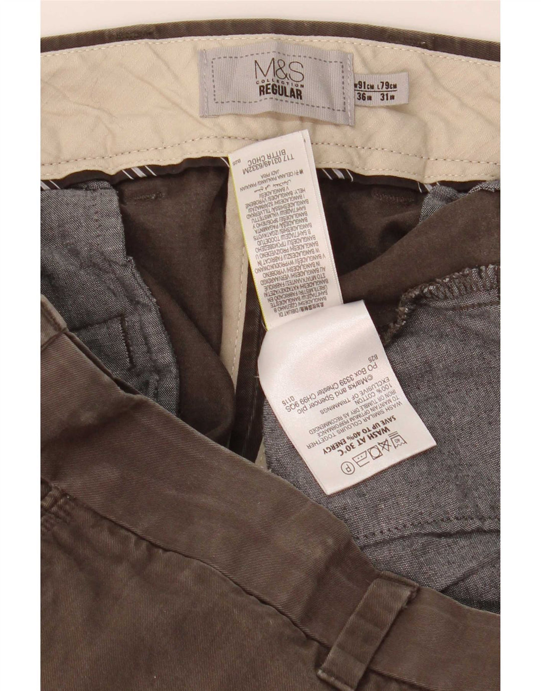 Męskie spodnie typu chino Regular Marks & Spencer W36 L31, bawełna khaki