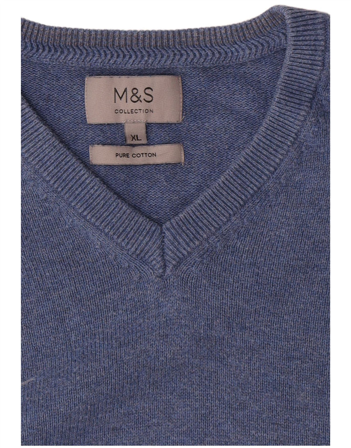 Marks & Spencer Męski sweter z dekoltem w kształcie litery V, XL, niebieski, bawełniany