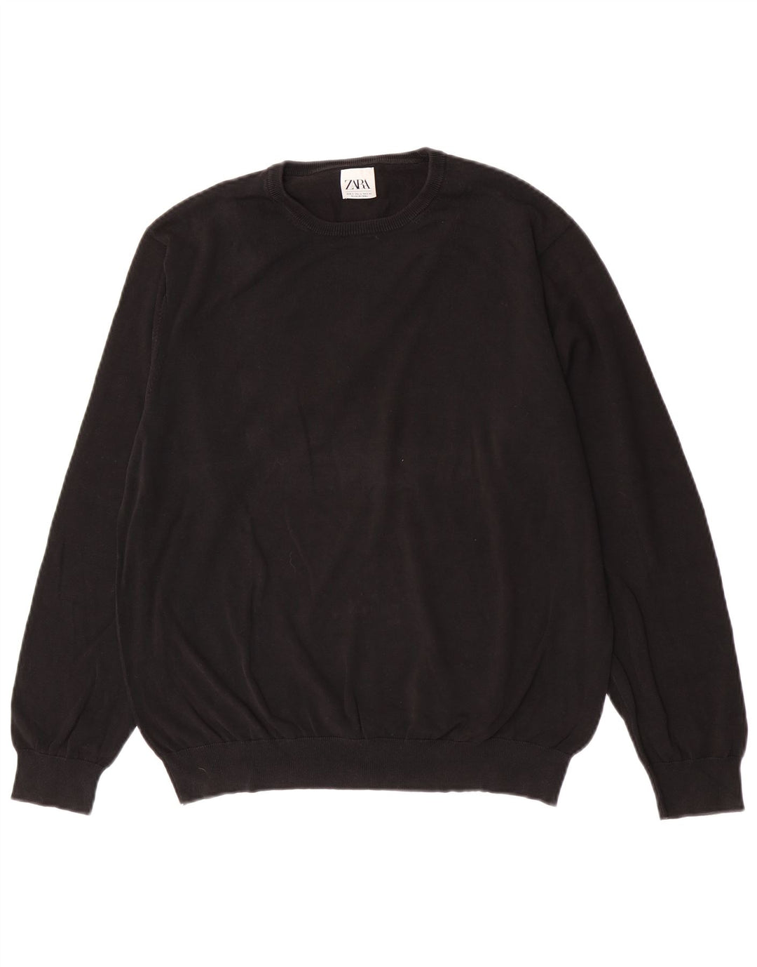 Zara Męski sweter z okrągłym dekoltem, duży, czarny, bawełniany