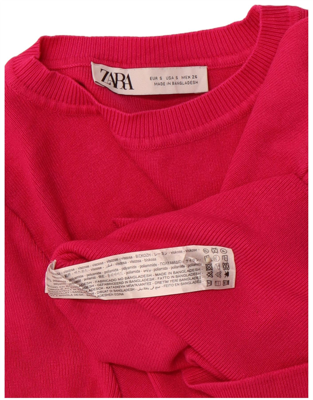 Damski sweter ZARA z krótkim rękawem i okrągłym dekoltem UK 8, mały, różowy