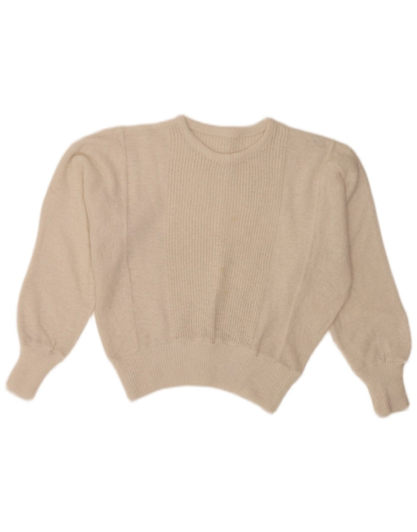 Vintage damski sweter z okrągłym dekoltem w kształcie nietoperza, UK 14, duży w kolorze złamanej bieli