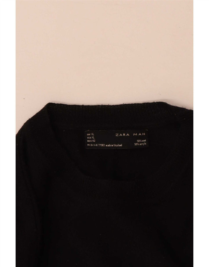 Męski sweter z okrągłym dekoltem Zara XL, czarna wełna