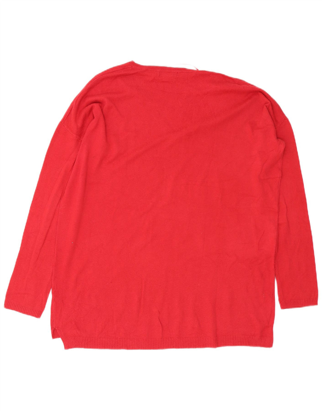 Sweter damski Zara Oversize z dekoltem w kształcie litery V, UK 14, średni czerwony, bawełniany