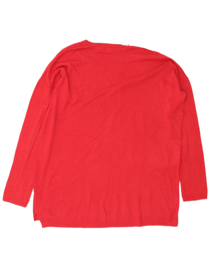 Sweter damski Zara Oversize z dekoltem w kształcie litery V, UK 14, średni czerwony, bawełniany