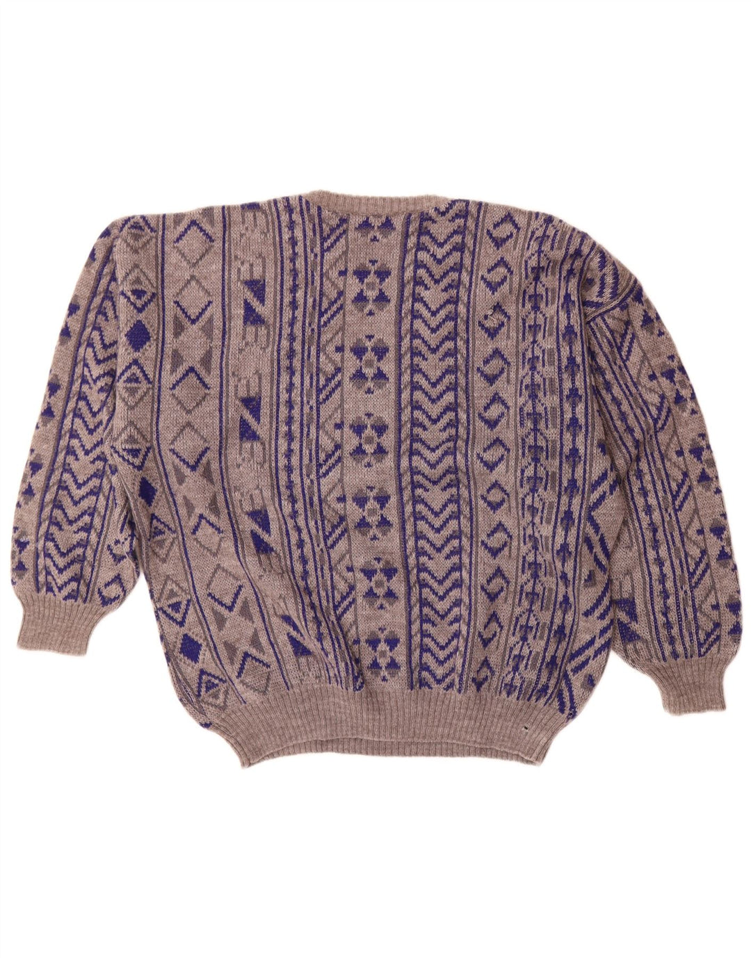 Vintage męski sweter z okrągłym dekoltem 2XL niebieski geometryczny