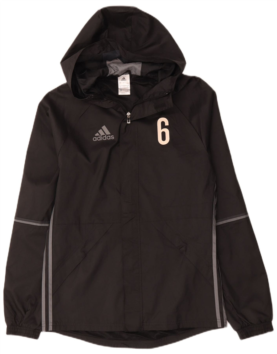 Męska kurtka przeciwdeszczowa Adidas z kapturem i grafiką UK 36, mała, czarna, poliester