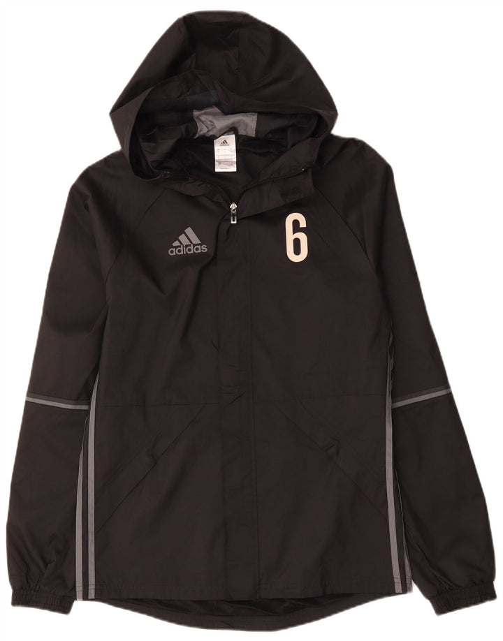 Męska kurtka przeciwdeszczowa Adidas z kapturem i grafiką UK 36, mała, czarna, poliester