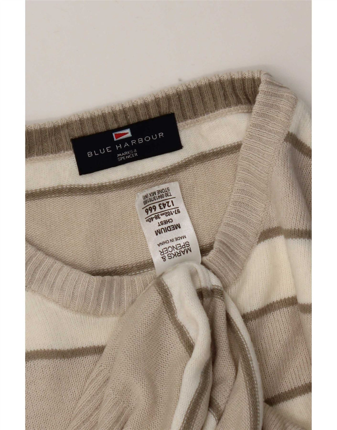 Męski sweter Marks & Spencer Blue Harbor z okrągłym dekoltem, średni beż