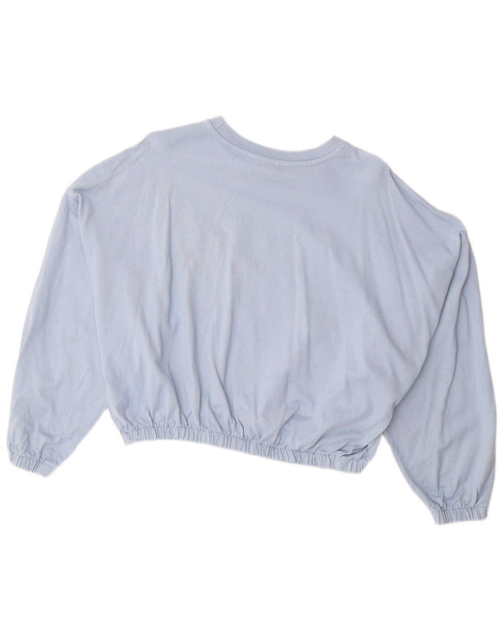 ADIDAS Womens Oversized Crop Top Long Sleeve UK 8 Small Blue Cotton