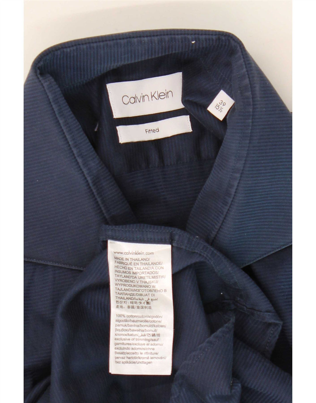 Męska dopasowana koszula Calvin Klein rozmiar 39 15 1/2 Średni granatowy prążki