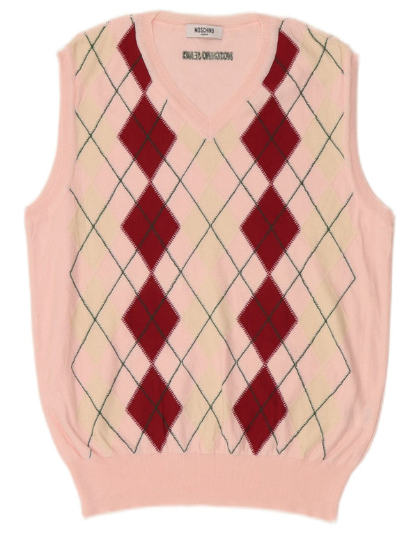 Moschino Womens Vest Tank Top UK 14 Large Pink Argyle/Diamond Cotton