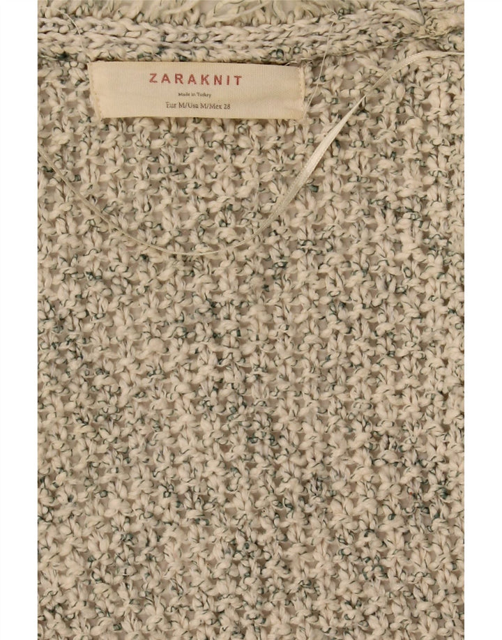 Sweter damski Zara z otwartym kardiganem UK 14 średni beż nakrapiany