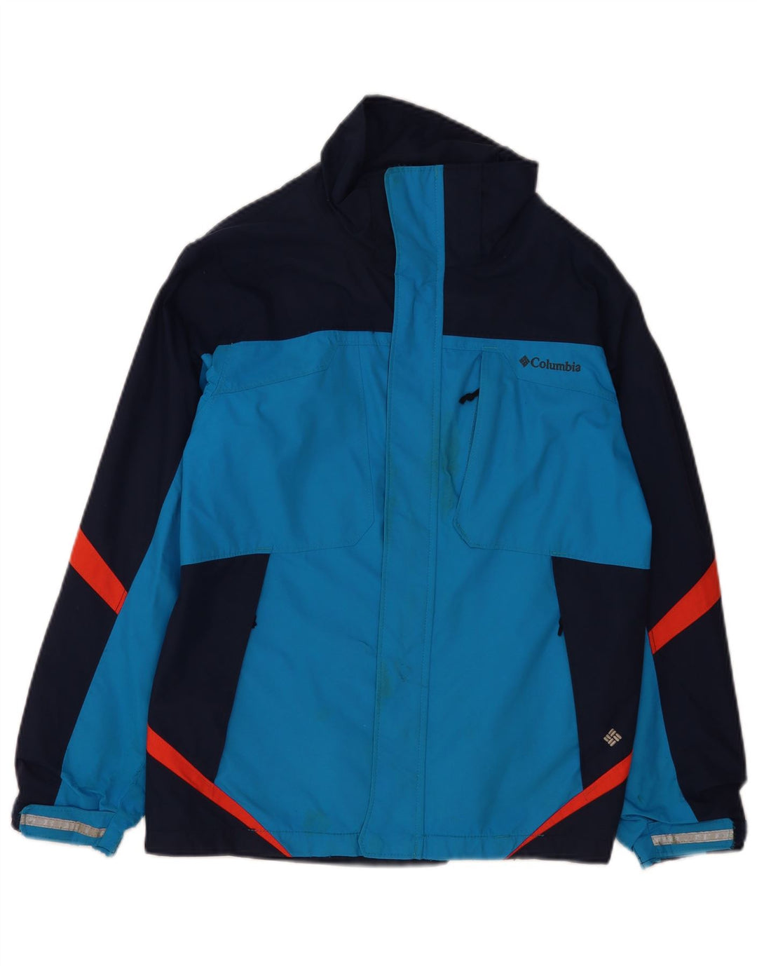 Damska kurtka wiatrówka Columbia UK 14/16, duży niebieski nylon w bloki kolorów