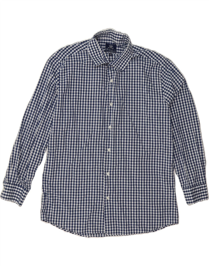 DOCKERS Mens Fitted Shirt Size 16 1/2 Large Navy Blue Check Cotton Vintage Dockers and Second-Hand Dockers from Messina Hembry 