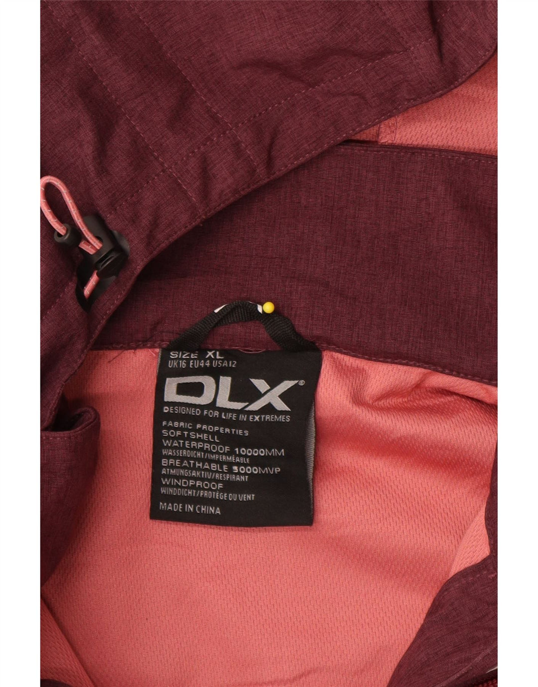 Damska kurtka wiatrówka z kapturem w stylu vintage UK 16, duży bordowy poliester