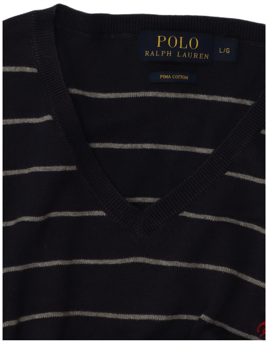 POLO RALPH LAUREN Męski sweter z dekoltem w kształcie litery V, w duże granatowe paski
