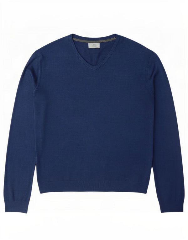 Marks & Spencer Męski sweter o regularnym kroju z dekoltem w kształcie litery V, XL, granatowy, akrylowy
