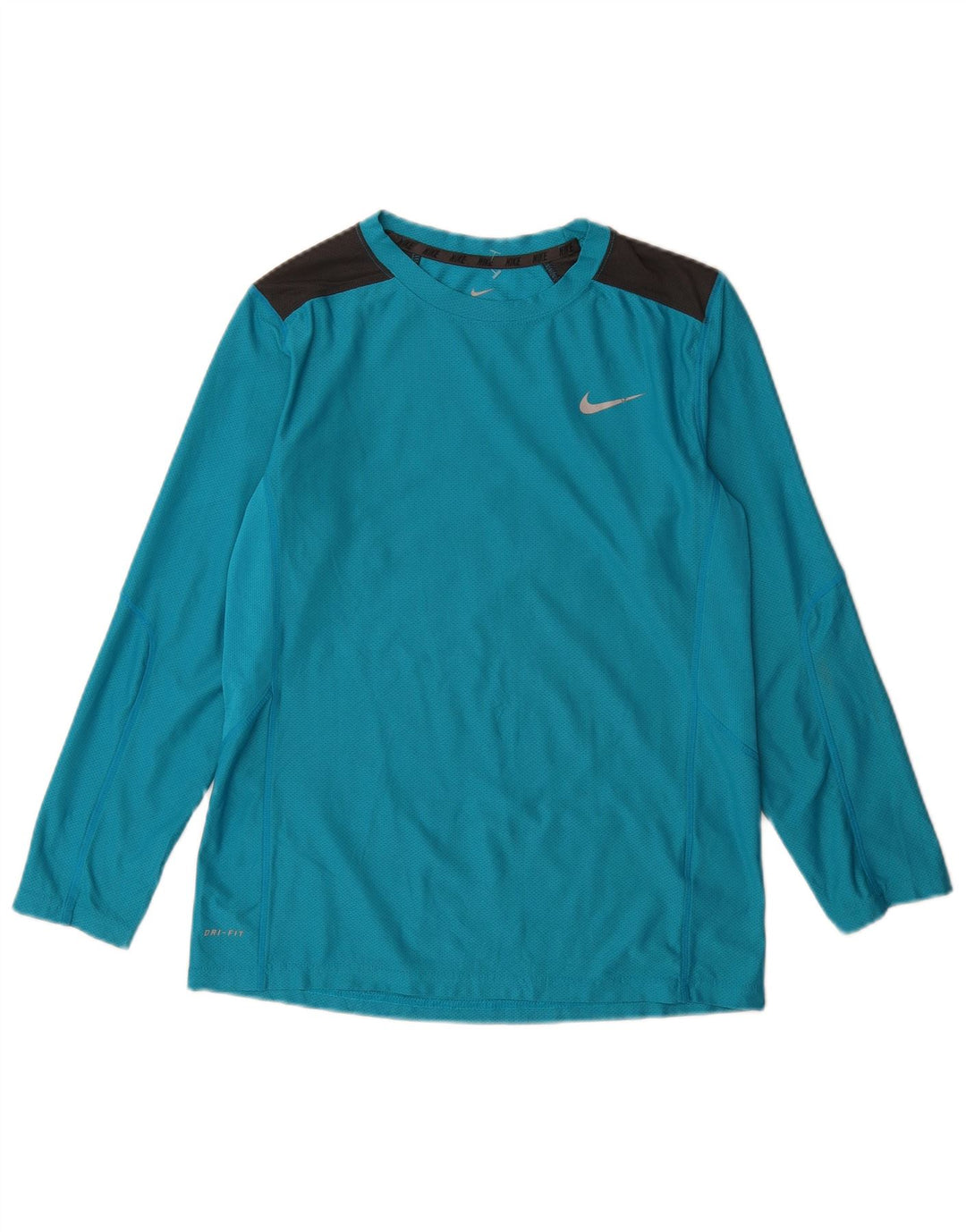 NIKE Womens Dri Fit Top Long Sleeve UK 14 Large Blue Colourblock Polyester