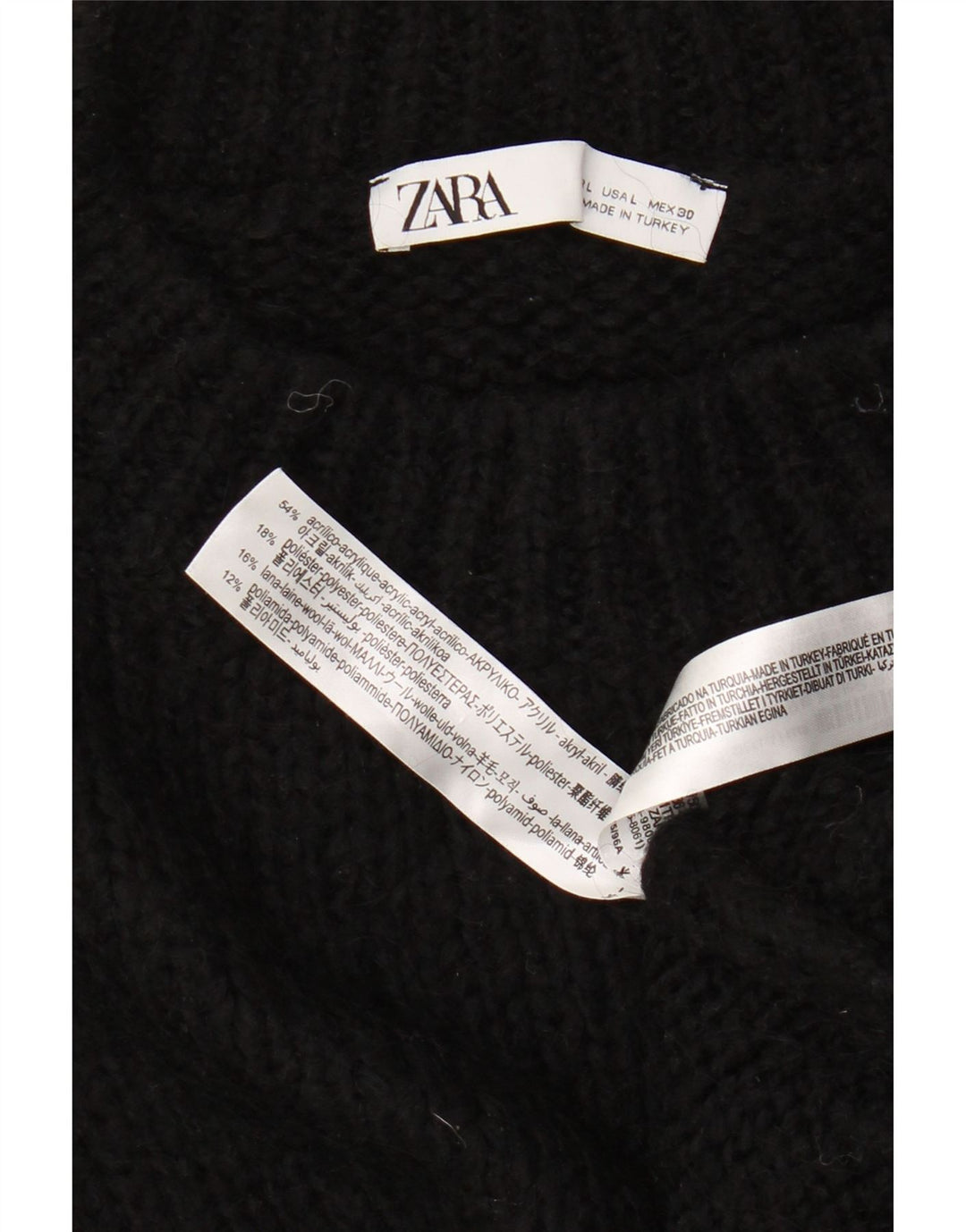 Damski sweter oversize z okrągłym dekoltem i okrągłym dekoltem 3/4 Zara UK 16, duży, czarny